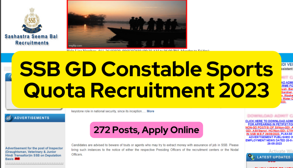 SSB GD Constable Sports Quota Recruitment 2023 272 Posts Apply Online