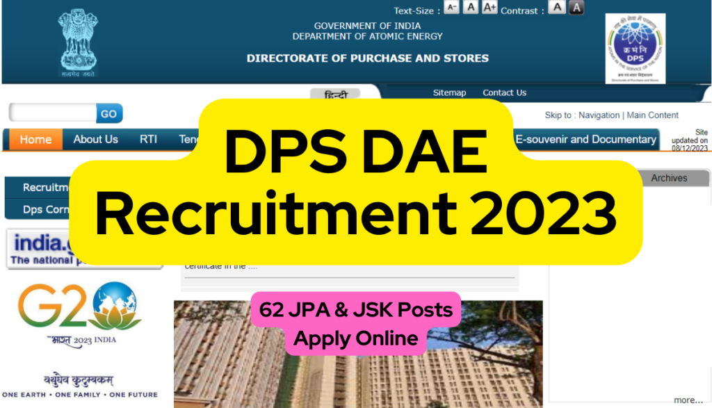 DPS DAE Recruitment 2023 62 JPA JSK Posts Apply Online