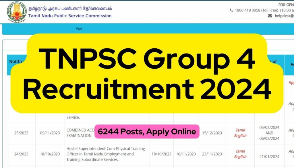 TNPSC Group 4 Recruitment 2024 6244 Posts Apply Online