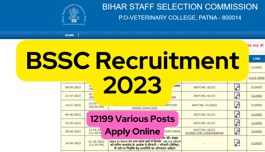 BSSC Recruitment 2023 12199 Various Posts, Apply Online