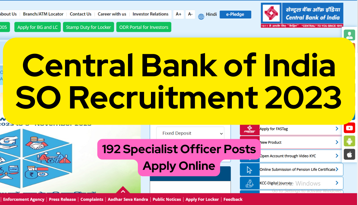 Central Bank of India SO Recruitment