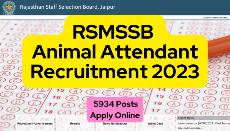 RSMSSB Animal Attendant Recruitment