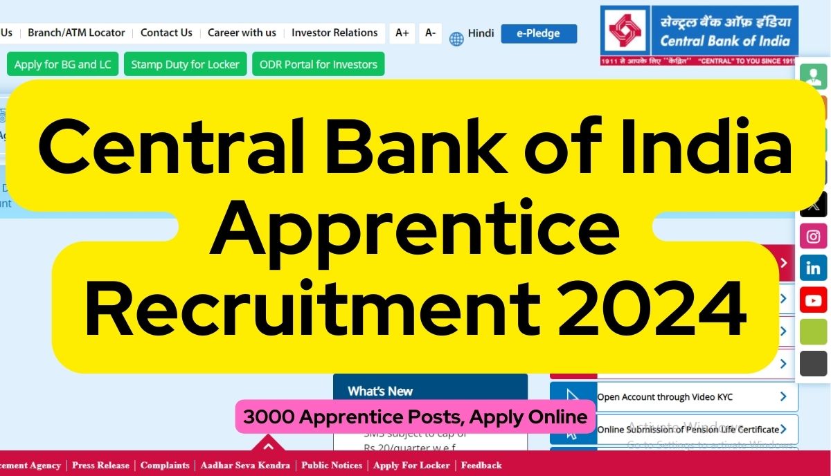 Central Bank of India Apprentice Recruitment