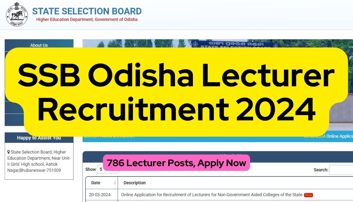SSB Odisha Lecturer Recruitment
