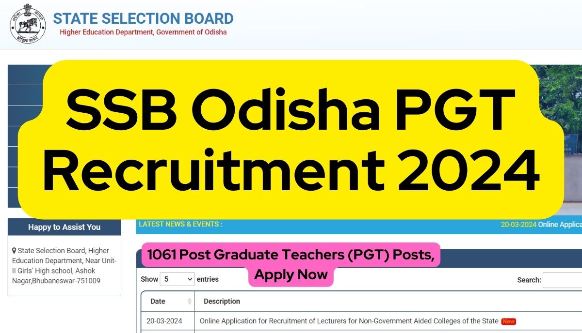 SSB Odisha PGT Recruitment