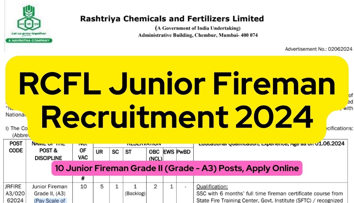RCFL Junior Fireman Recruitment